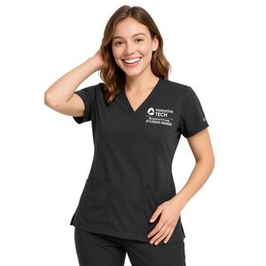 Cherokee Workwear Scrub Top M‎ Gray Contemporary V-Neck Student Nurse Logo New